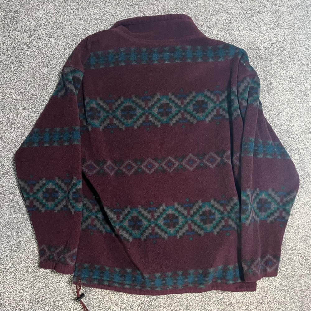 Vintage Eddie Bauer Polartec Fleece Pullover Mens Medium Burgundy Aztec USA Made